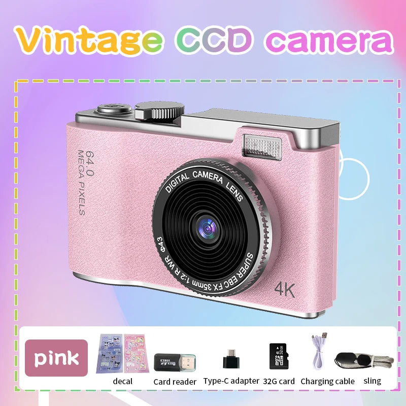 4K 64MP Digital Camera for Kids & Adults - Rechargeable Video Camcorder with 2.4 Inch Screen - Perfect for Beginners!