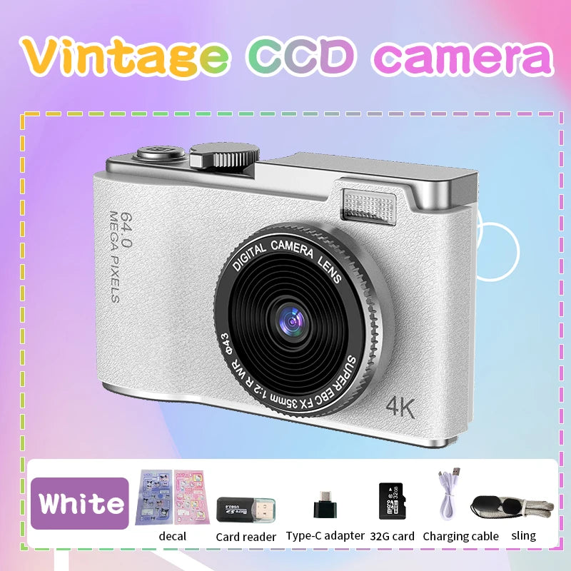 4K 64MP Digital Camera for Kids & Adults - Rechargeable Video Camcorder with 2.4 Inch Screen - Perfect for Beginners!