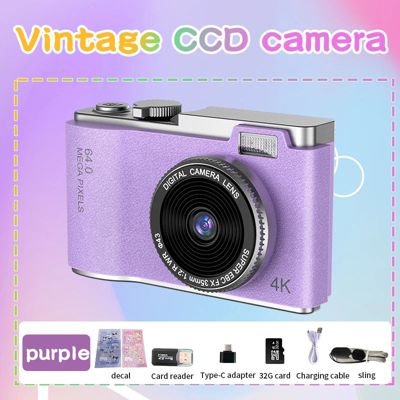 4K 64MP Digital Camera for Kids & Adults - Rechargeable Video Camcorder with 2.4 Inch Screen - Perfect for Beginners!