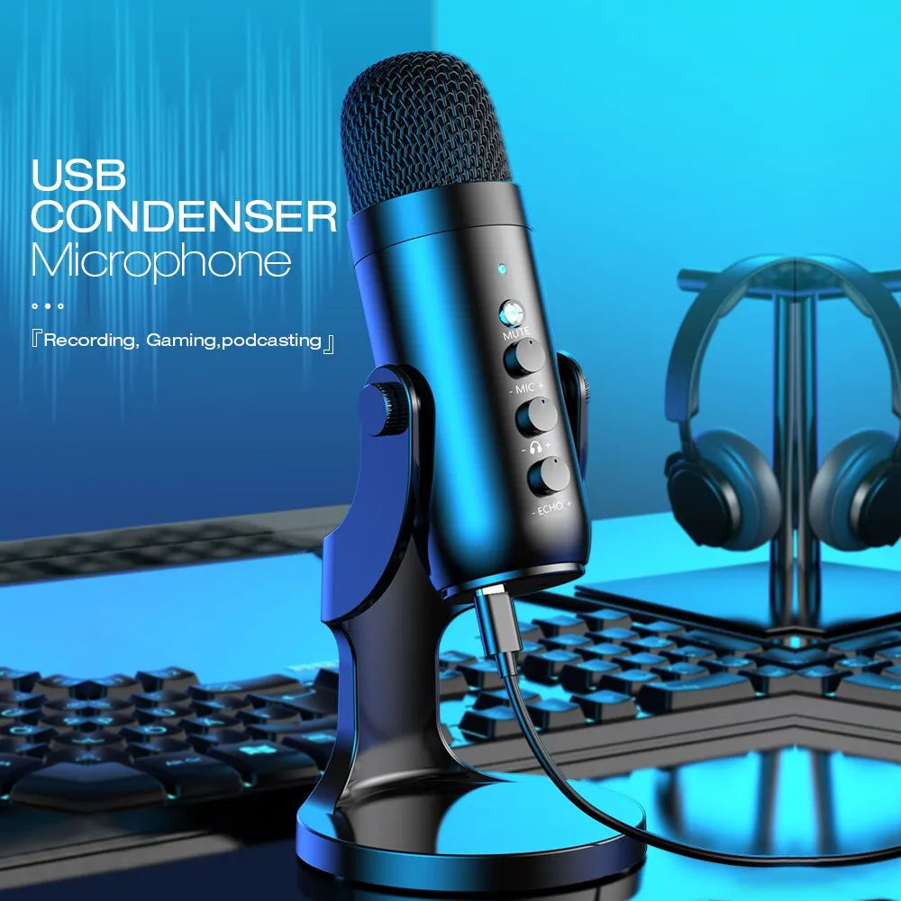 USB Microphone for PC Mac Gaming Recording Stream Podcast, Computer Condenser Mic with Phone Adapter Headphone Output