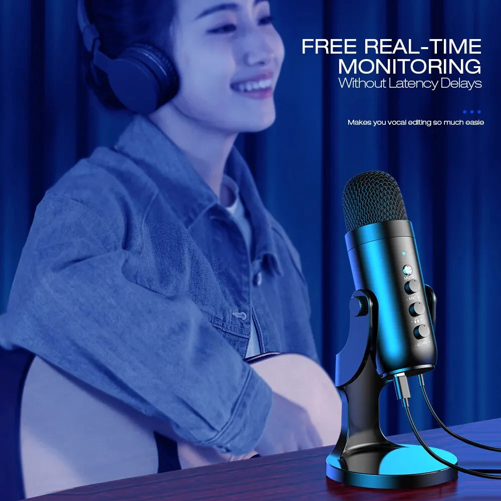 USB Microphone for PC Mac Gaming Recording Stream Podcast, Computer Condenser Mic with Phone Adapter Headphone Output