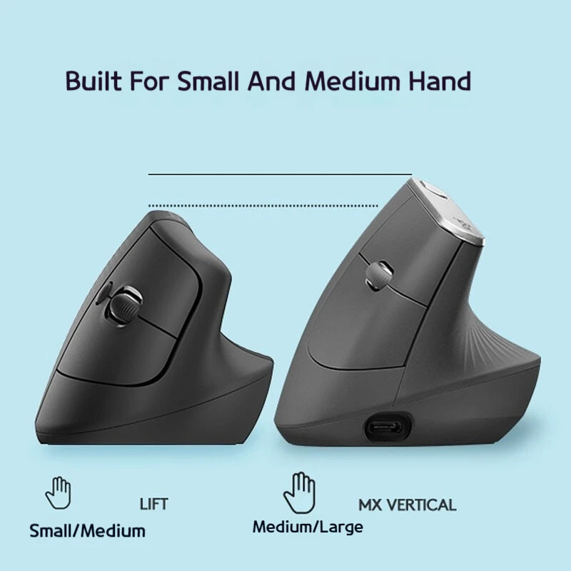 Logitech Lift Vertical Ergonomic Mouse – Wireless Bluetooth and 2.4G, 6-Button, 1000 DPI for PC and Laptop